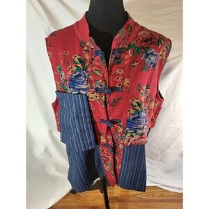 NWT Soolinen Large Sleeveless Frog Closure Floral & Stripe Top